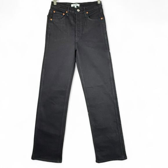 RE/DONE High Rise Stove Pipe Jeans Black Size 25 Straight Leg NWT - Picture 1 of 7